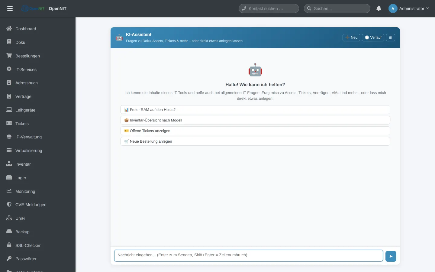 Screenshot: KI-Chat – Assistent mit semantischer Doku-Suche
