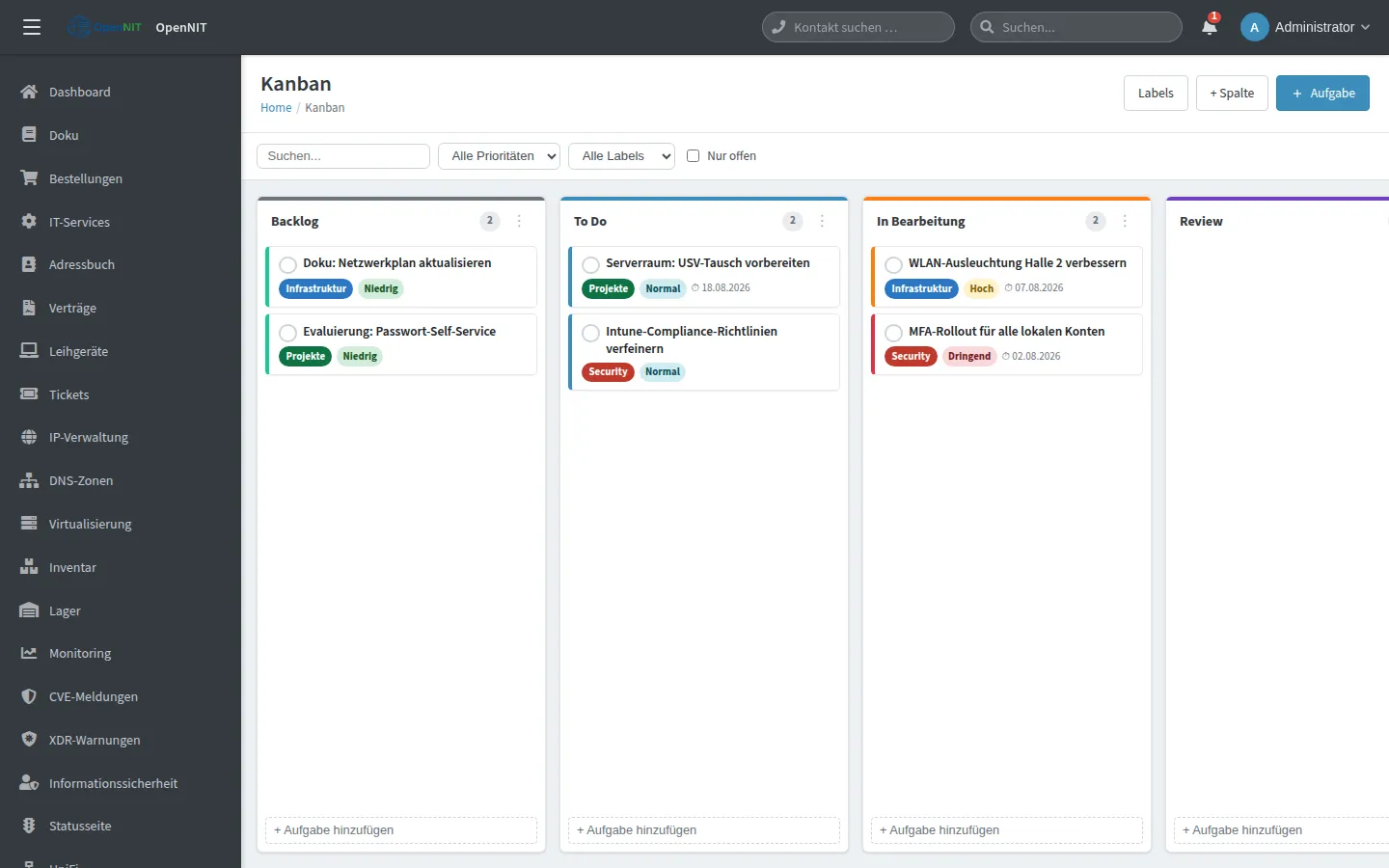 Screenshot: Kanban-Boards – Projekte visuell steuern